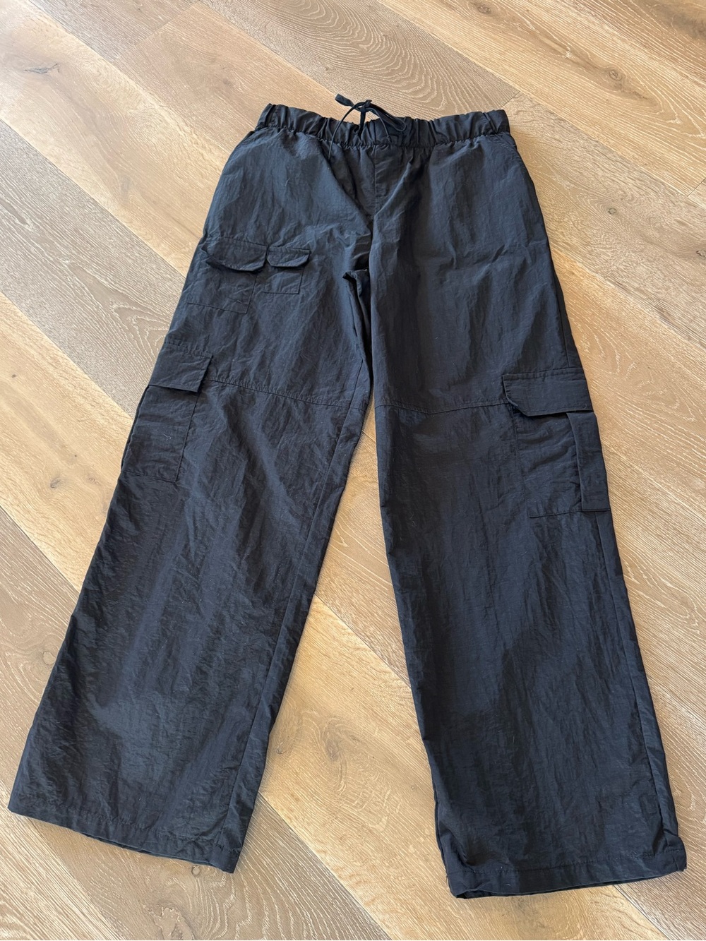 Women's Black Cargo Trash Bag Wide-Leg Pants